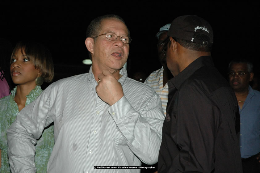 The Hon. Orette Bruce Goldwin, M.P., Prime Minister of Jamaica, Minister of Tourism, Hon. Edmund Bartlett, and Director of Tourism, Basil Smith at the Air Jamaica Jazz and Blues Festival 2008 The Art of Music - Thrusday, January 24, 2008 - Air Jamaica Jazz & Blues 2008 The Art of Music venue at the Aqaueduct on Rose Hall Resort & Counrty Club, Montego Bay, St. James, Jamaica W.I. - Thursday, January 24 - Saturday, January 26, 2008 - Photographs by Net2Market.com - Claudine Housen & Barry J. Hough Sr, Photographers - Negril Travel Guide, Negril Jamaica WI - http://www.negriltravelguide.com - info@negriltravelguide.com...!