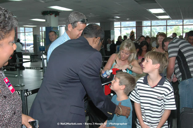 Minister of Tourism, Hon. Edmund Bartlett - Director of Tourism, Basil Smith, and Mayor of Montego Bay, Councilor Charles Sinclair Launch of Winter Tourism Season at Sangster International Airport, Saturday, December 15, 2007 - Sangster International Airport - MBJ Airports Limited, Montego Bay, Jamaica W.I. - Photographs by Net2Market.com - Barry J. Hough Sr, Photographer - Negril Travel Guide, Negril Jamaica WI - http://www.negriltravelguide.com - info@negriltravelguide.com...!