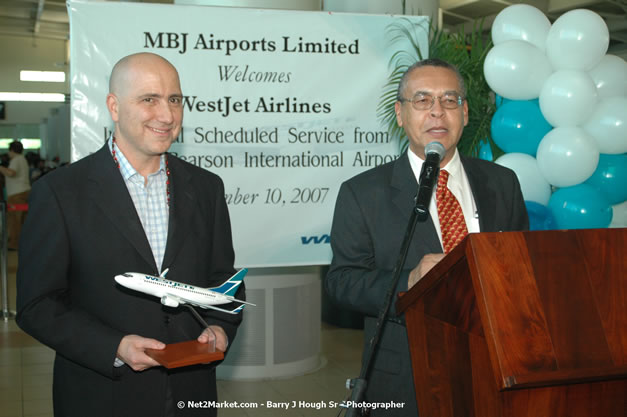 MBJ Airports Limited Welcomes WestJet Airlines - Inaugural Scheduled Service From Toronto Pearsons International Airport - Monday, December 10, 2007 - Sangster International Airport - MBJ Airports Limited, Montego Bay, Jamaica W.I. - Photographs by Net2Market.com - Barry J. Hough Sr, Photographer - Negril Travel Guide, Negril Jamaica WI - http://www.negriltravelguide.com - info@negriltravelguide.com...!